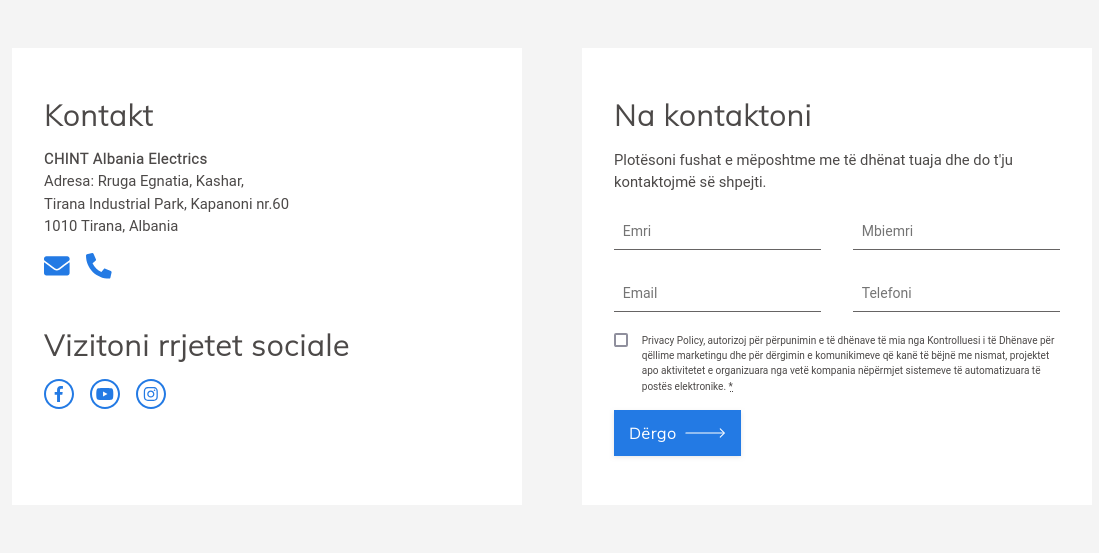 Φόρμα επικοινωνίας της CHINT Albania