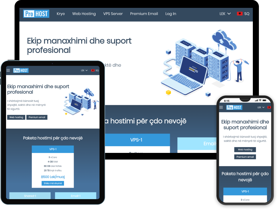 Η αρχική σελίδα της ProHost προσαρμόζεται σε κάθε συσκευή και μέγεθος οθόνης.